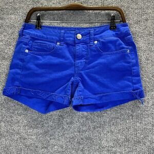American Eagle Shorts Womens 6 Blue Stretch Denim Cuffed Raw Hem Casual Summer